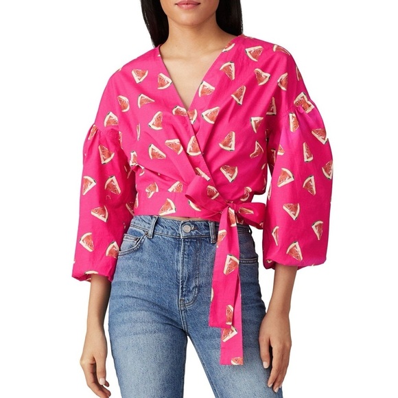 Color Me Courtney Emily Wrap Top Pink Watermelon Designer Blouse Womens Sz XS - Picture 2 of 13